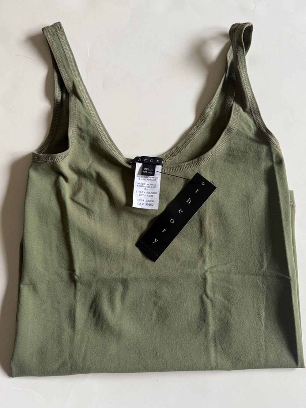 Theory Olive Scoop Neck Tank Top